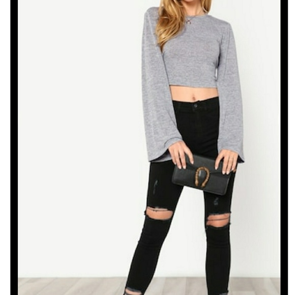 LAST ONE! Bell Sleeve Tie Back Crop Top - Picture 2 of 6